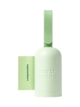 A poop bag dispenser with a compostable poop bag